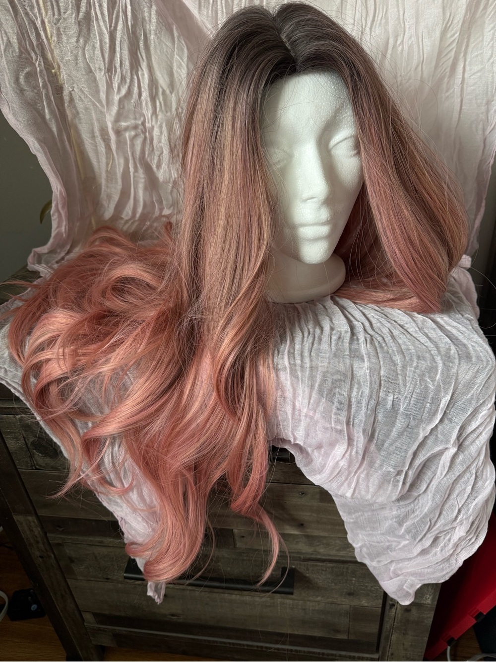 Long Wavy Ombre Pink Women’s Wig - Unbranded